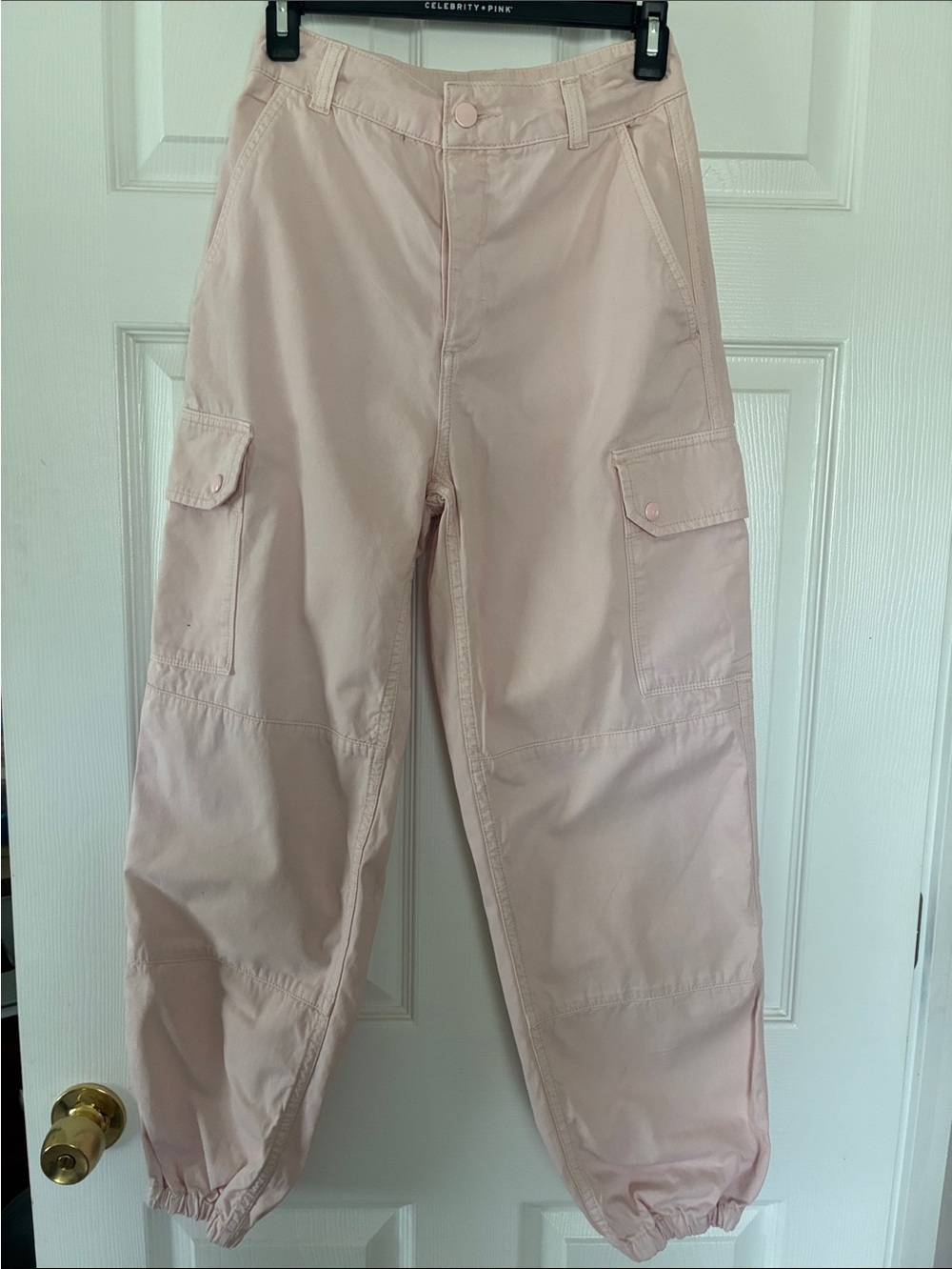 Topshop Blush Pink Cargo Jogger Pants Women’s US 4 High Rise Utility Pockets